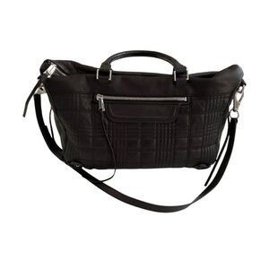 Anthro She+Lo Leather Satchel Hand Shoulder Bag Black Travel 16”x 10”x 6”Quilted